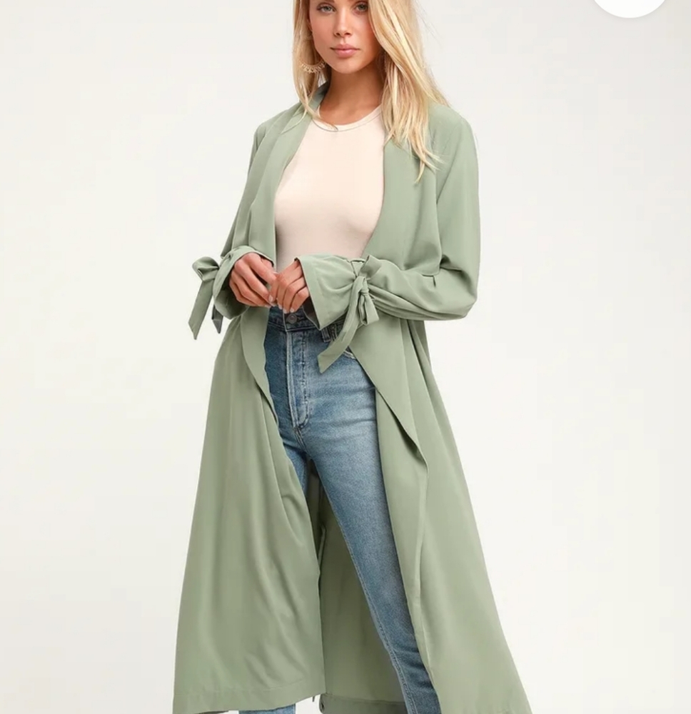 Charlotte Sage Green Long Sleeve Trench Coat